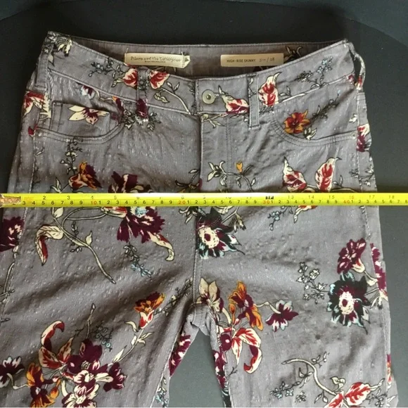 Pilcro & Letterpress Anthropology Gray Floral High Rise Skinny Cord Jeans 28 - Picture 11 of 11